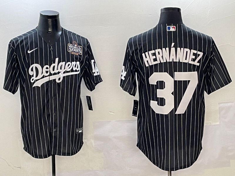 Men Los Angeles Dodgers 37 Hernandez Black Stripe Jointly Name 2025 Nike MLB Jersey style 5